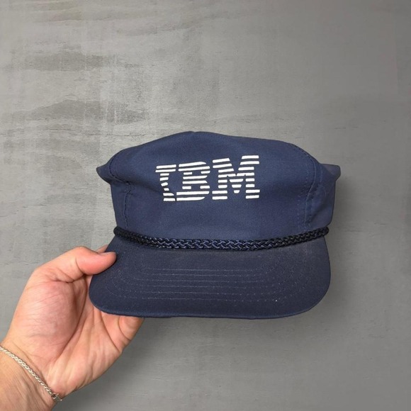 90d IBM Snapback Hat Navy Blue Vintage Logo Rope Trucker OSFA